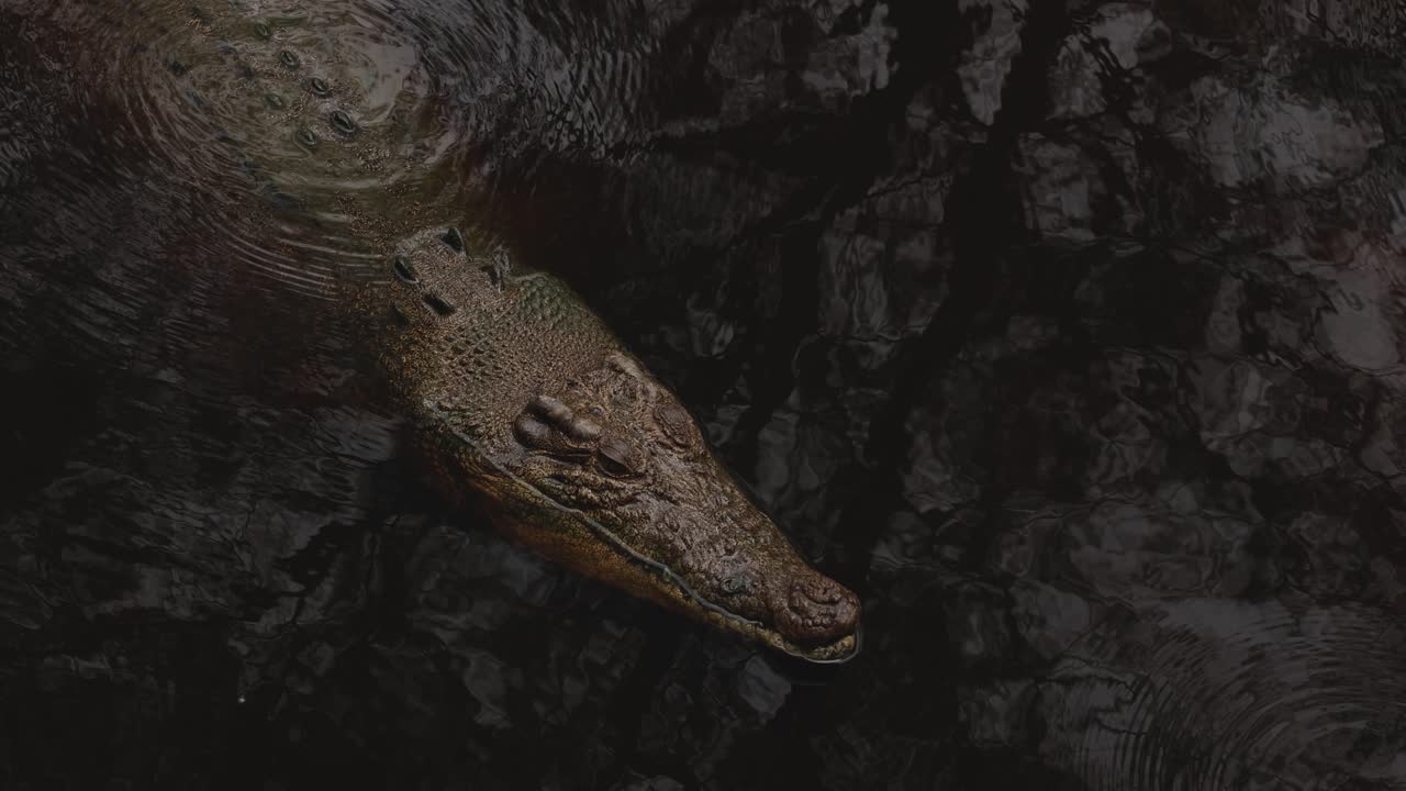 la cabeza del cocodrilo se acerca, se forman ondas de agua.