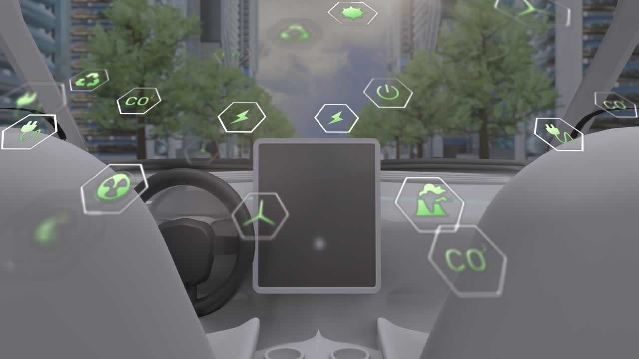 자동차와 도시에 대한 데이터 처리 및 생태 아이콘의 애니메이션