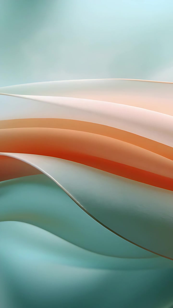 Vertical video: Starting ribbon layers sliding across teal backdrop, forming wave with metal edges