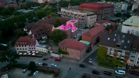 4k aerial drone video of band performing in the ruins of a medieval church in nurnberg, germany