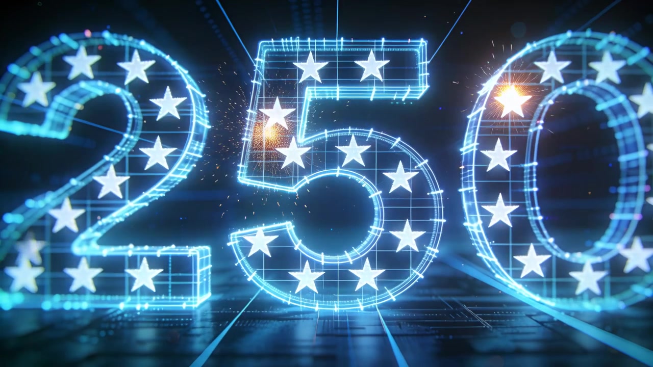 Pulsing holographic numerals '250' receiving orange spark in dark tech studio, highlighting digits