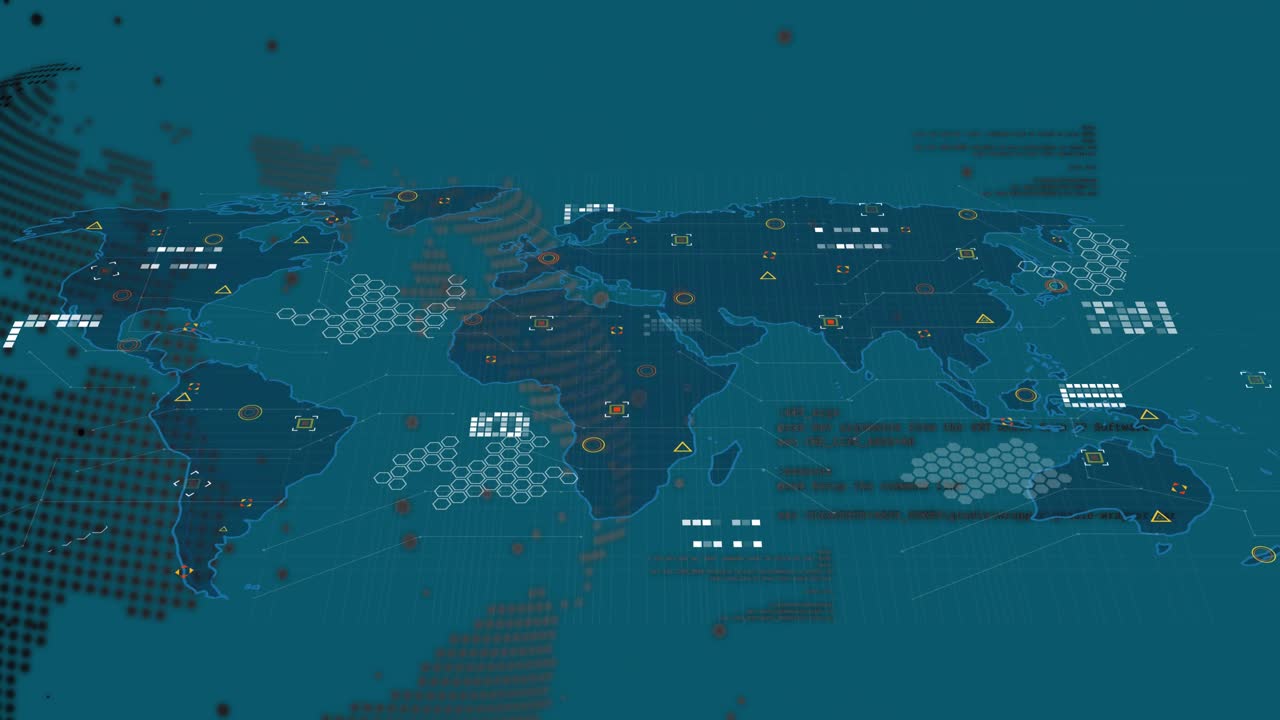 Animation of globe and diverse data over world map on green background