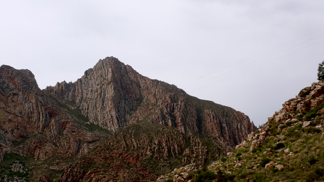 Telephoto view of rugged rocky terrain of Langeberg Mountains, South Africa