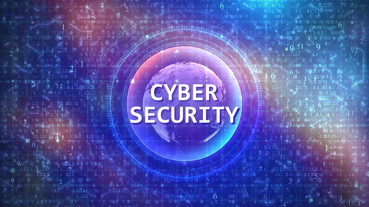 Cyber Security Text with Digital Globe and Binary Code Background