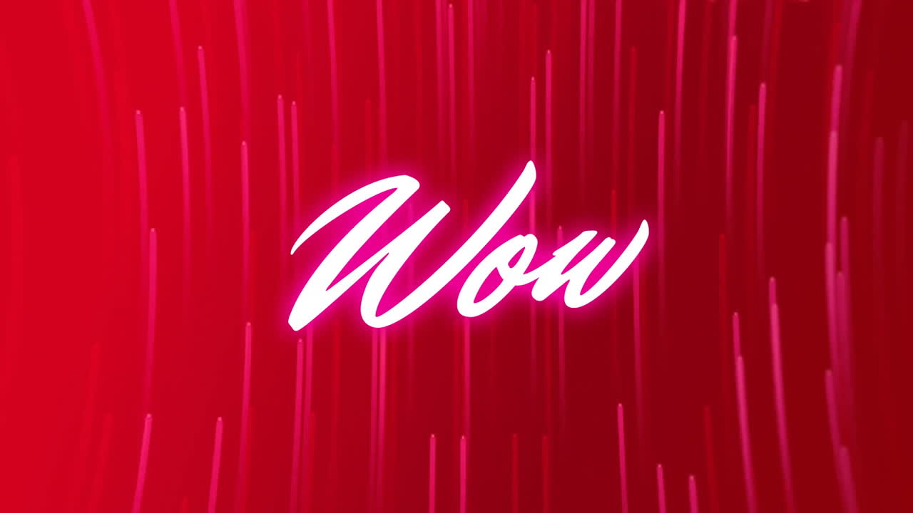 animación de texto wow en rosa brillante sobre senderos de luz roja creciente en fondo rojo