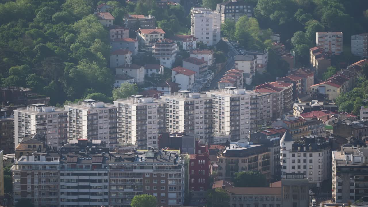 Soft pan overlooking dense residential area of San Sebastian, Spain