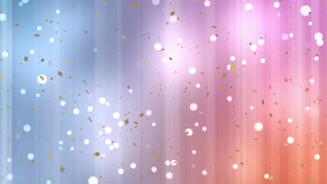 Animation-of-white-dots-and-glitter-floating-over-colorful-digital-background