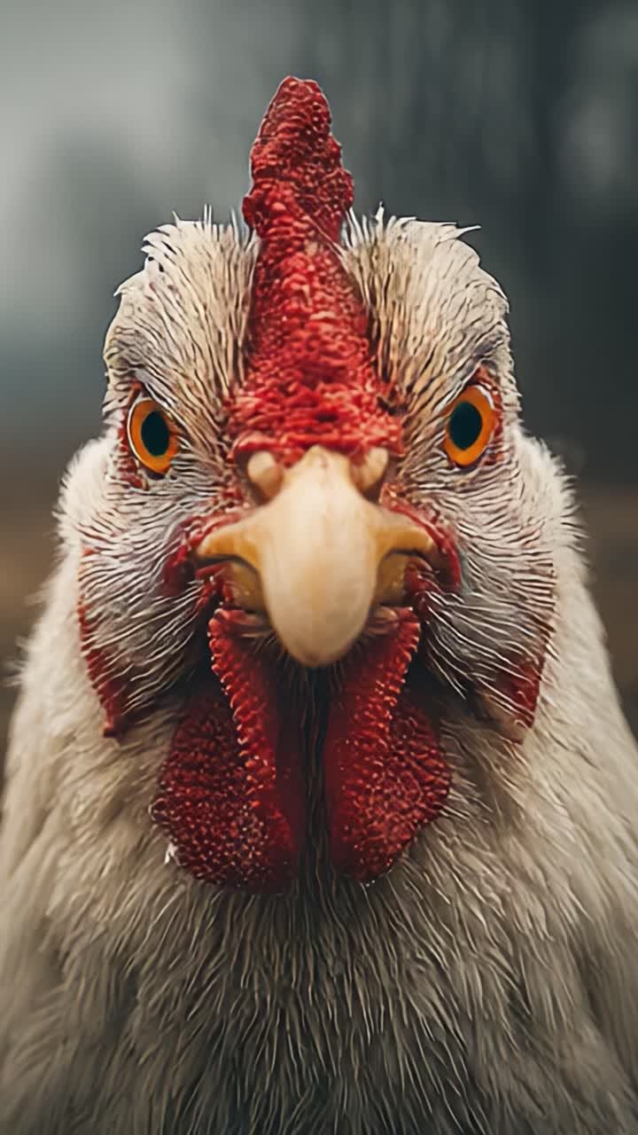 Una vista en primer plano que captura la expresión única y los detalles asombrosos de un pollo, mostrando sus colores vibrantes, los intrincados patrones de sus plumas y sus llamativos rasgos en un entorno natural