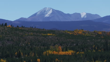 downtown frisco view breckenridge colorado aerial cinematic drone early yellow fall colors aspen trees morning lake dillon keystone silverthorne ten mile range blue sky circle right movement