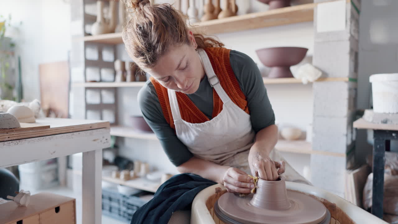 Ceramica, artista donna e argilla al tornio