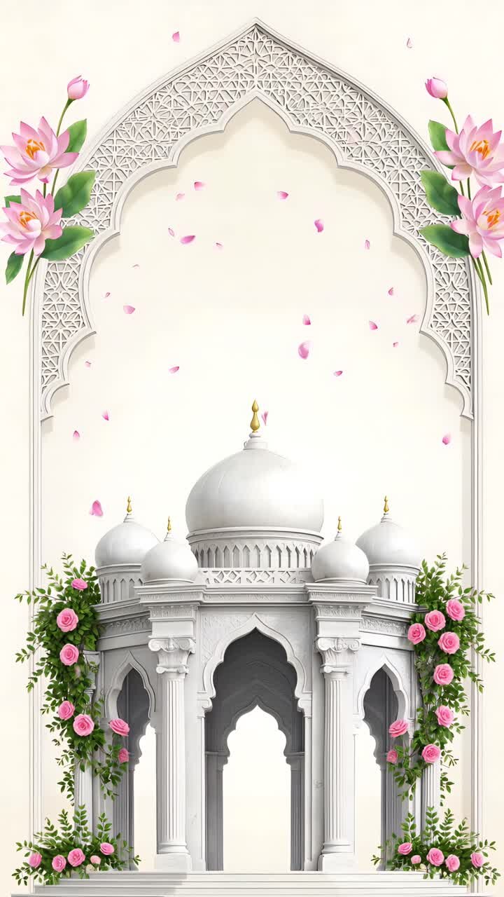 Sfondo Arco Nuziale Islamico con Loto Floreale e Padiglione Elegante 4K