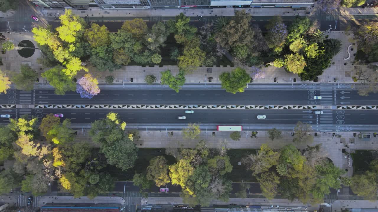 넓은 도시 거리의 교통에 대한 공중 조감도 오버헤드 하향식 보기