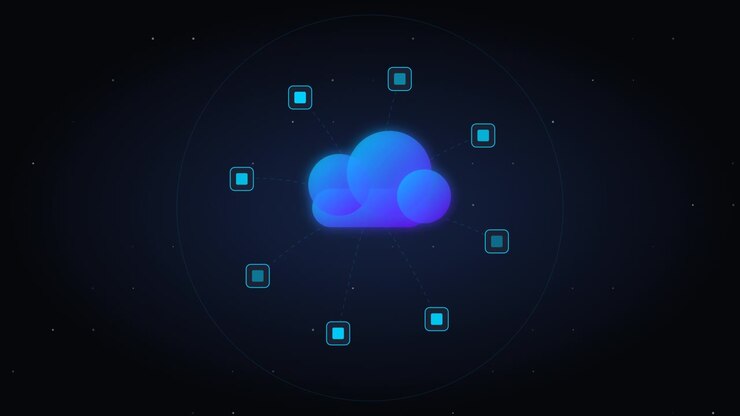 Digital Cloud Computing Network Concept with Glowing Nodes