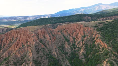 Drone shot of sandstone pillars at the Stob Pyramids Bulgaria a rare geological site and natural monument