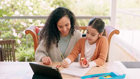 Homework,-drawing-and-mother-with-girl-child