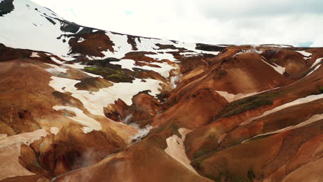 white snow covered kerlingafjoll mountain range in iceland -aerial