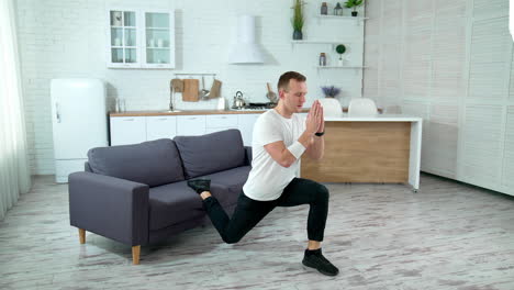 sportsman doing morning fitness routine. young man doing sports exercise at home