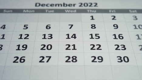 calendario de diciembre de 2022 enfocado de arriba a abajo