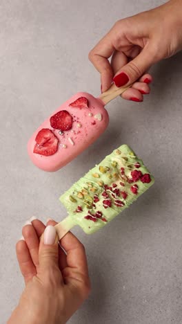 two gourmet chocolate-covered popsicles