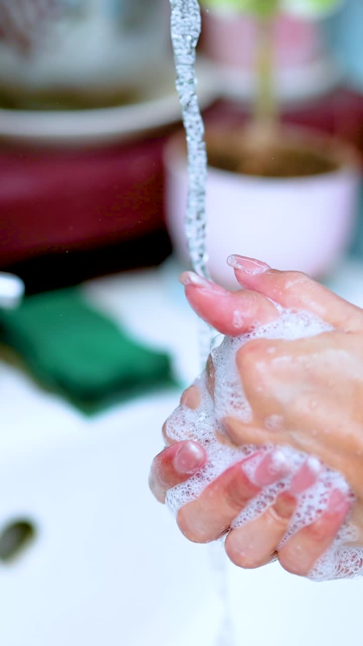 Person washing hands with soap and water