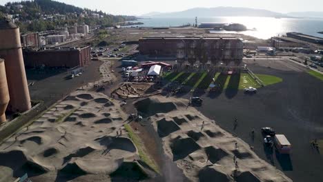 dirt pump tracks with kulshan trackside beer garden at the bay of bellingham downtown in washington