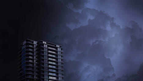 building and lightning in the background