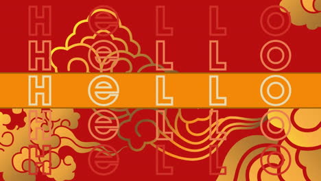 animation of hello text over colorful graphics and shapes