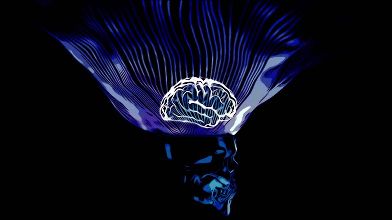 Digital Illustration of a Skull with a Glowing Brain