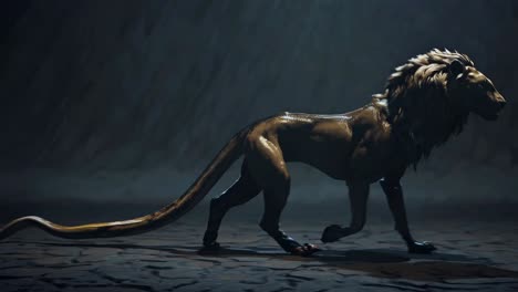 mythical golden lion with serpent tail