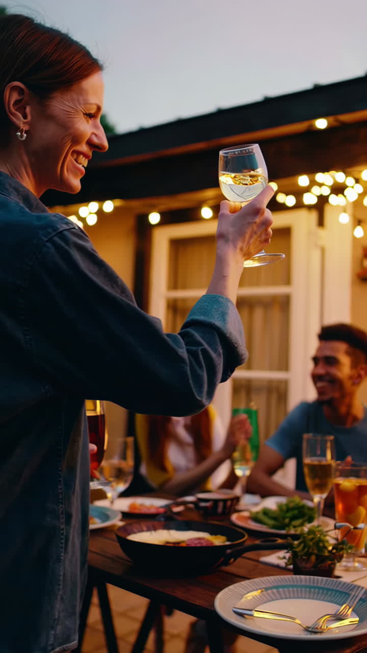 Friends enjoying a dinner party outdoors