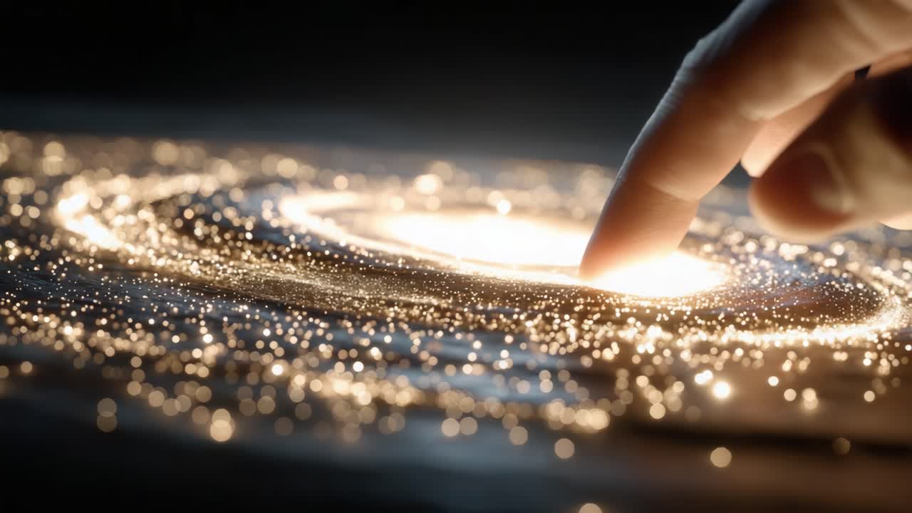 A Majestic Touch: Exploring the Cosmic Dance of Energy as a Finger Gracefully Connects with a Glowing Spiral Galaxy, Emphasizing the Beauty of the Universe