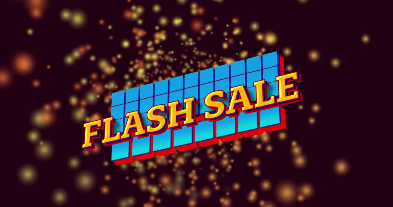 Animazione del testo "flash sale" su macchie su sfondo nero