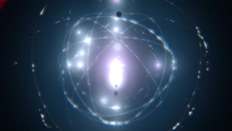 modelo animado de núcleo atómico y electrones azul