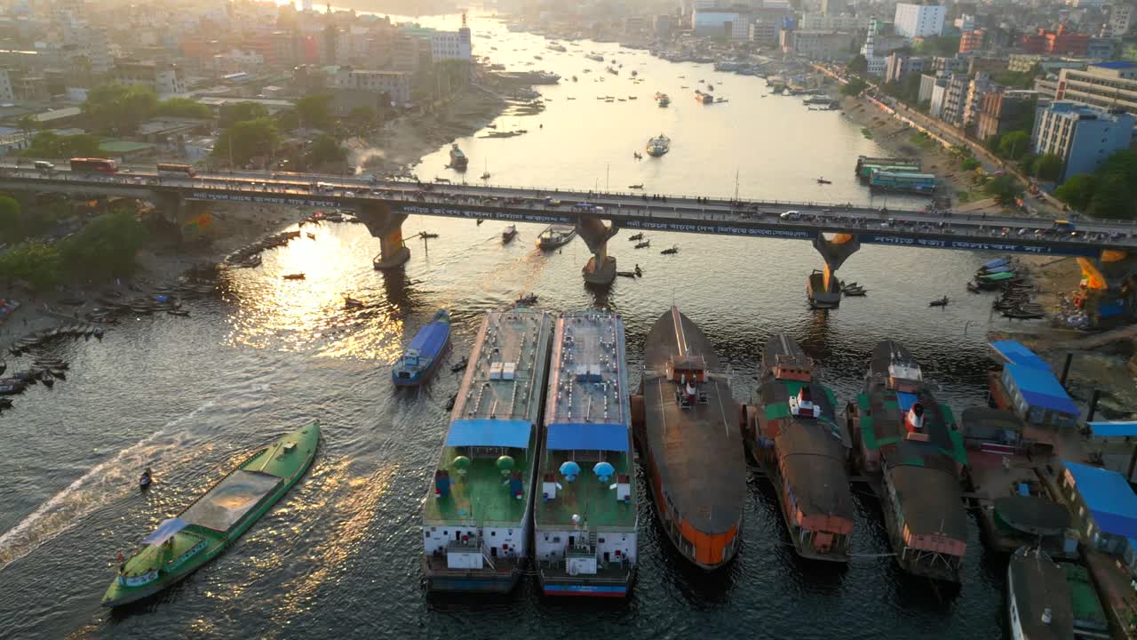 Buriganga River in Bangladesh. Pollution and waste problems in water