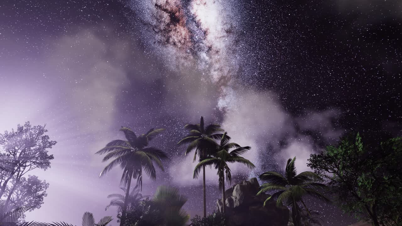 Galáxia Via Láctea sobre Floresta Tropical