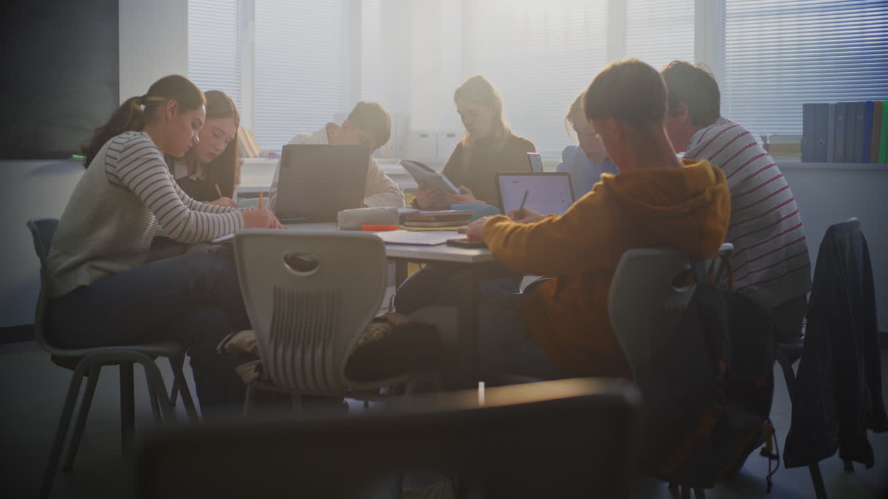 Students working together in a classroom