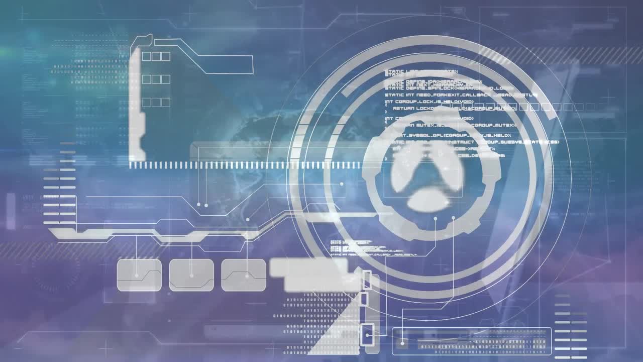Animation of data processing with clouds and laptop over blue background
