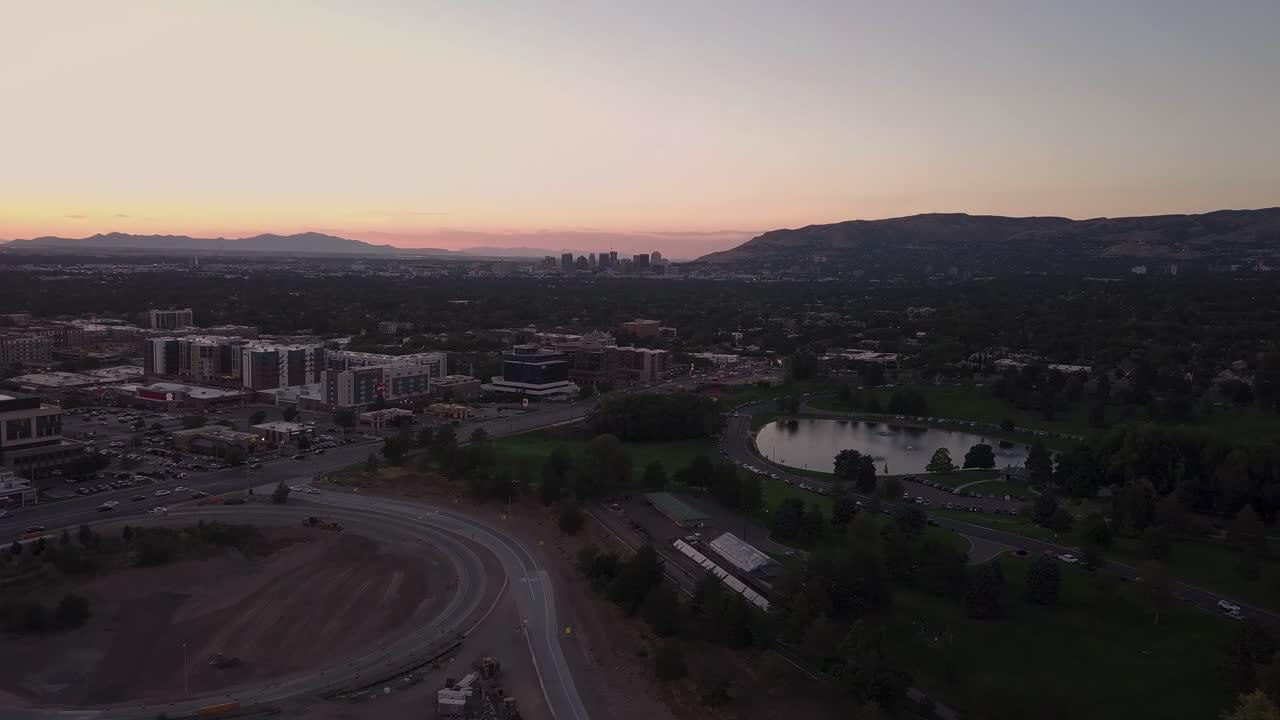 Urban 4k Drone Shot of Highway off-ramp and Salt Lake Valley