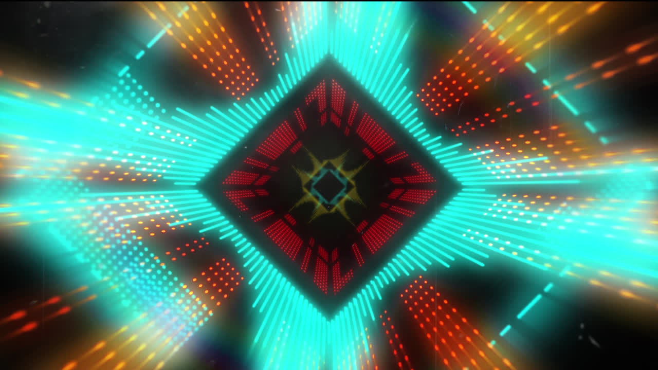 animazione di particelle rosse luminose su forme al neon