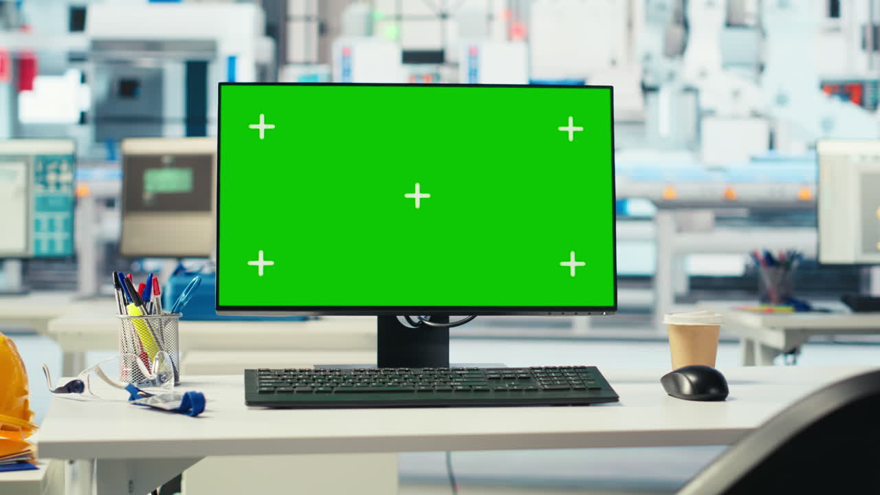 태양광 공장 기계들을 검사하는 데 사용되는 크로마 키 모 컴퓨터