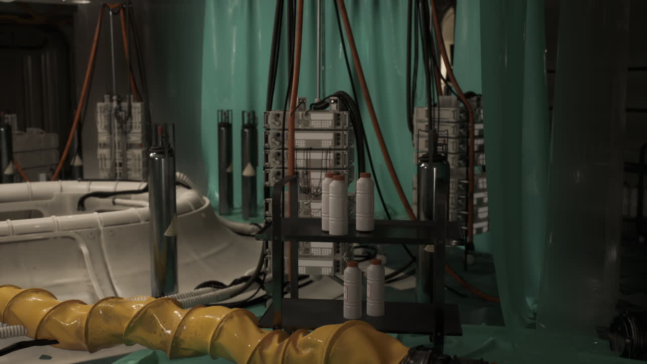 Attrezzatura da laboratorio organizzata in modo ordinato in un ambiente bunker nascosto