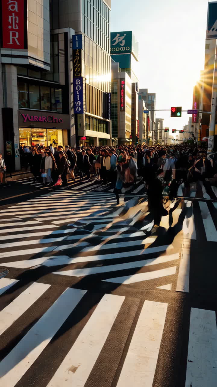 Bustling Crowd of Pedestrians Crossing a Street in Tokyo