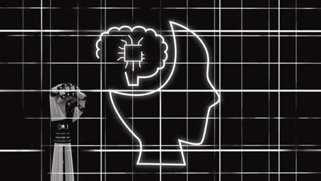 animación del procesamiento de datos sobre el brazo del robot y el fondo oscuro