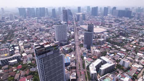 Drone-footage-of-Bangkok’s-skyline-capturing-the-hustle-and-bustle-of-the-busy-city-from-above-in-the-northern-region-of-Bangkok,-Thailand