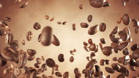 fragrant coffee beans soar in the frame. coffee beans shot on super slow motion camera 1000 fps