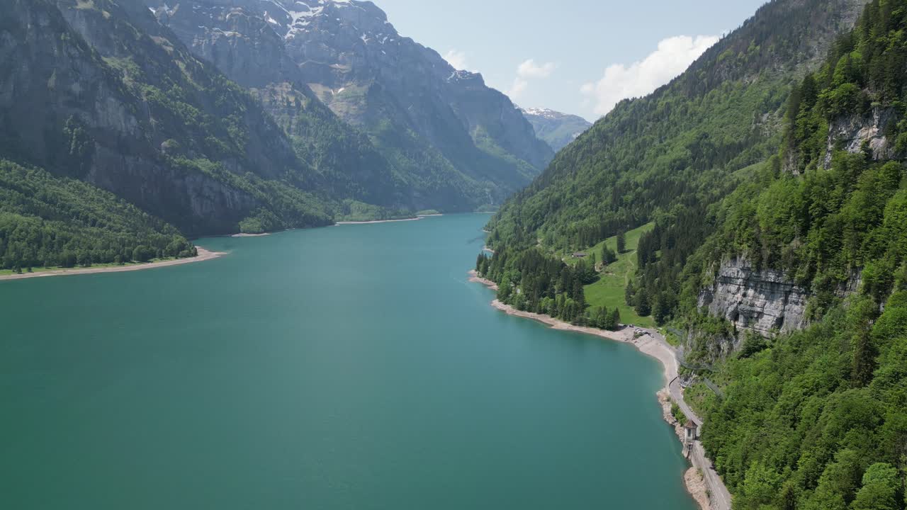 View of lakeshore Kl&ouml;ntalersee Glarus Kanton, Switzerland