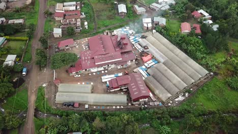 kisinga coffee station, production factory of famous arabica in uganda - drone shot