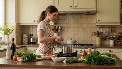woman cooking a meal in a kitchen