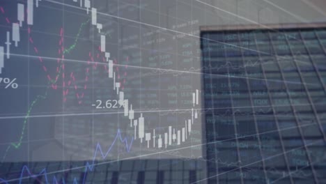 animación del procesamiento de datos financieros y bursátiles contra edificios altos.
