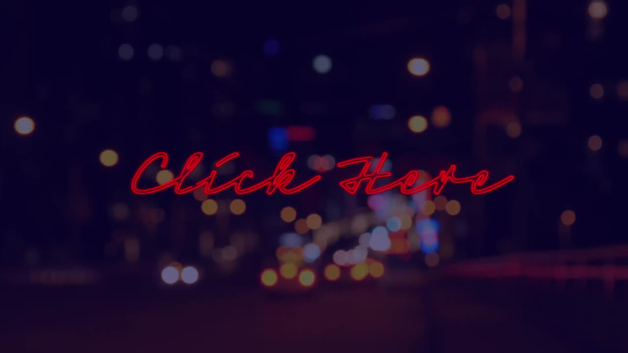 Animation of click here text over cityscape